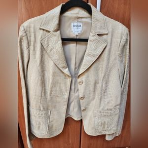 Armani Collezioni Couture Lime Light Green Leather Embossed Blazer Jacket Sz 10